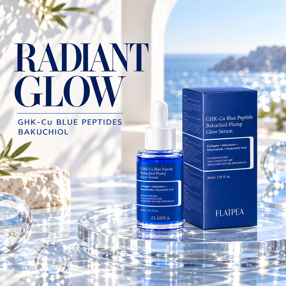 FLATPEA blue peptide serum packaging